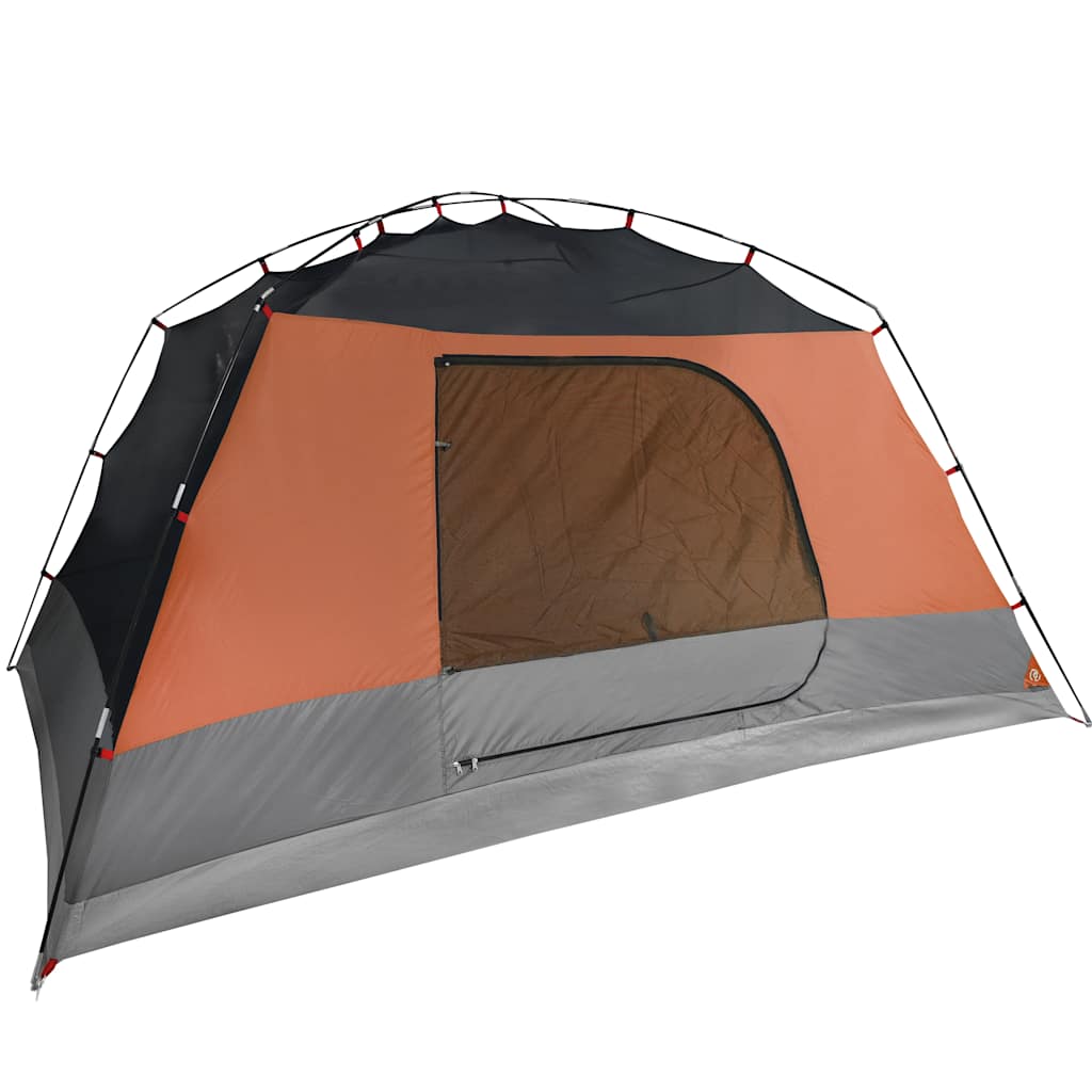 Zijaanzicht van de vidaXL 6-persoons tent met grijs en oranje kleur, inclusief gaasdeur.