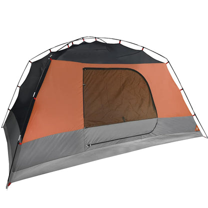 Zijaanzicht van de vidaXL 6-persoons tent met grijs en oranje kleur, inclusief gaasdeur.