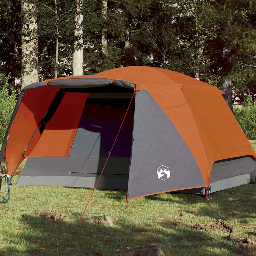 VidaXL 6-persoons tent in grijs en oranje, met luifel en waterdichte stof.