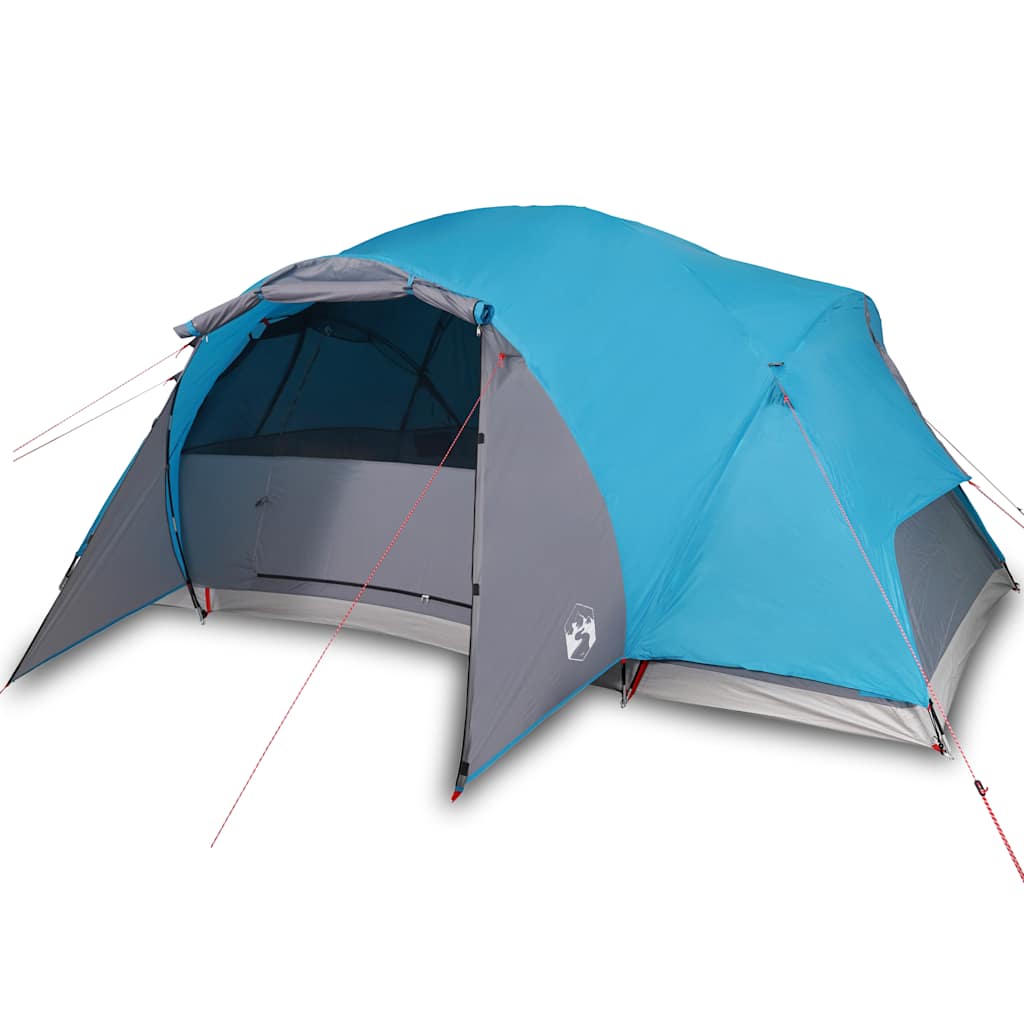 Detail van de vidaXL Crossvent gezinstent in blauw met grijze accenten en ventilatierooster.