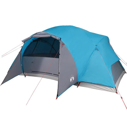 Zijaanzicht van de vidaXL Crossvent gezinstent in blauw, met open ingang en ventilatie.