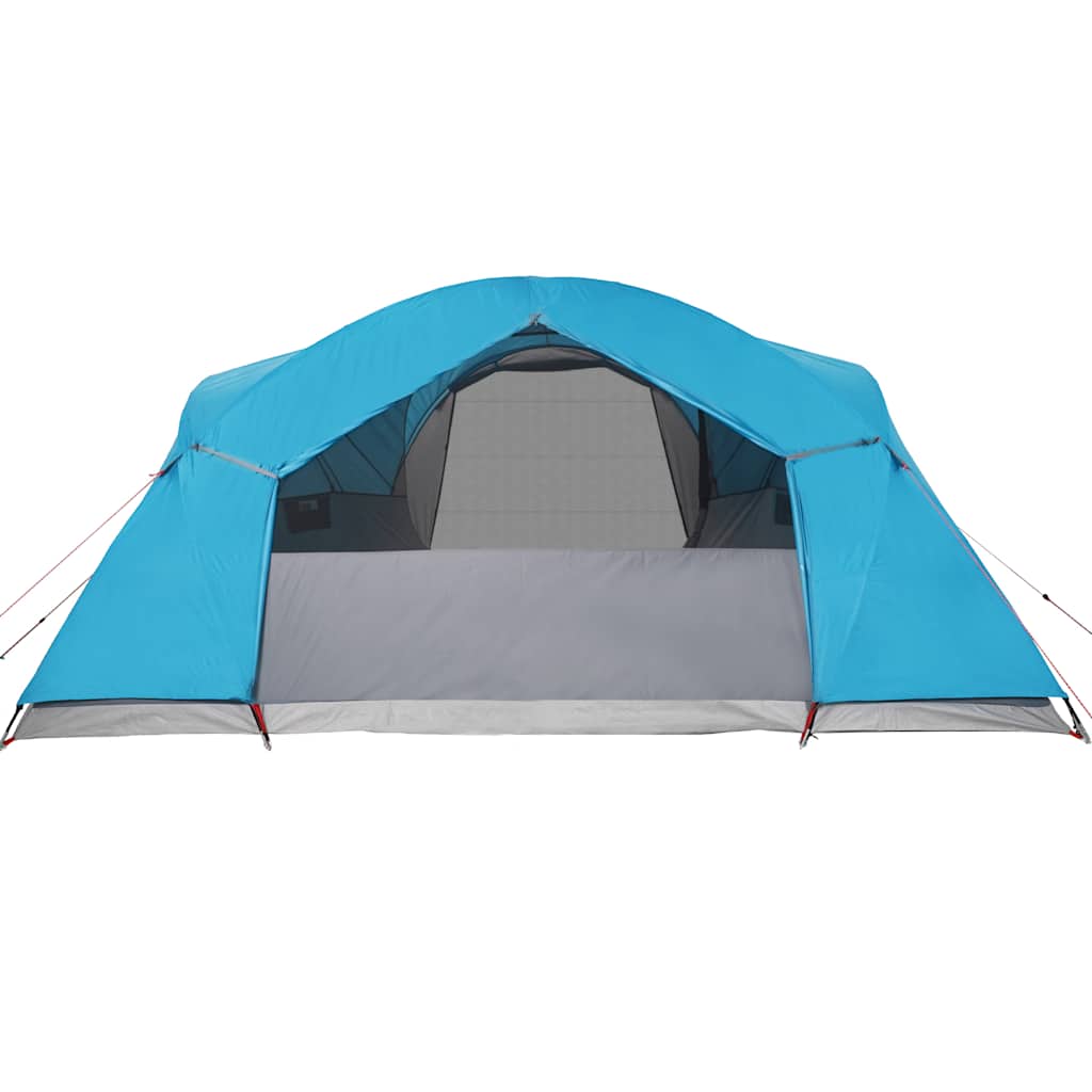 Detail van de vidaXL Crossvent gezinstent in blauw, met een open ingang en ventilatieroosters.