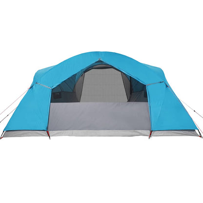 Detail van de vidaXL Crossvent gezinstent in blauw, met een open ingang en ventilatieroosters.