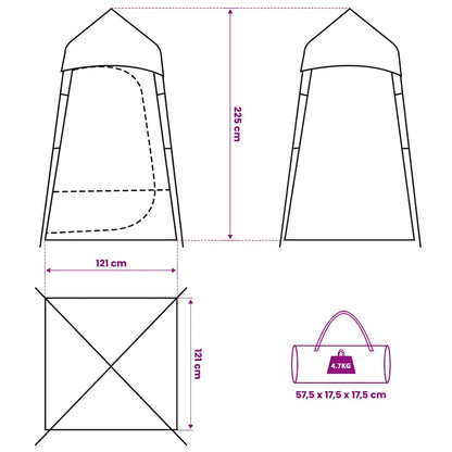 Detailtekening van de vidaXL toilettent met afmetingen en draagtas.