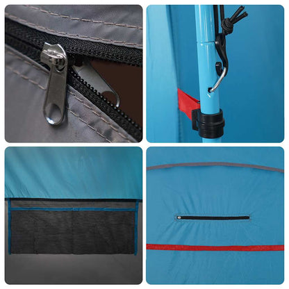 Detail van de rits en bevestigingen van de vidaXL waterdichte toilettent in blauw.