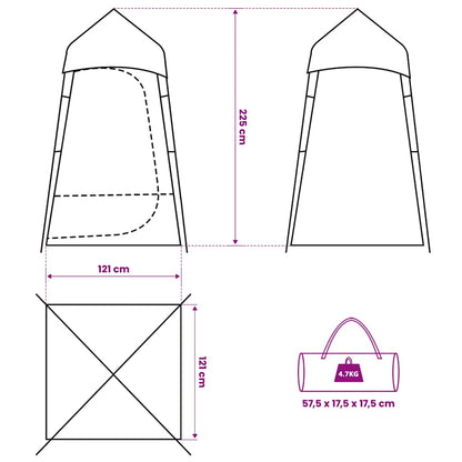 Technische tekening van de vidaXL Toilettent met afmetingen en draagtas.