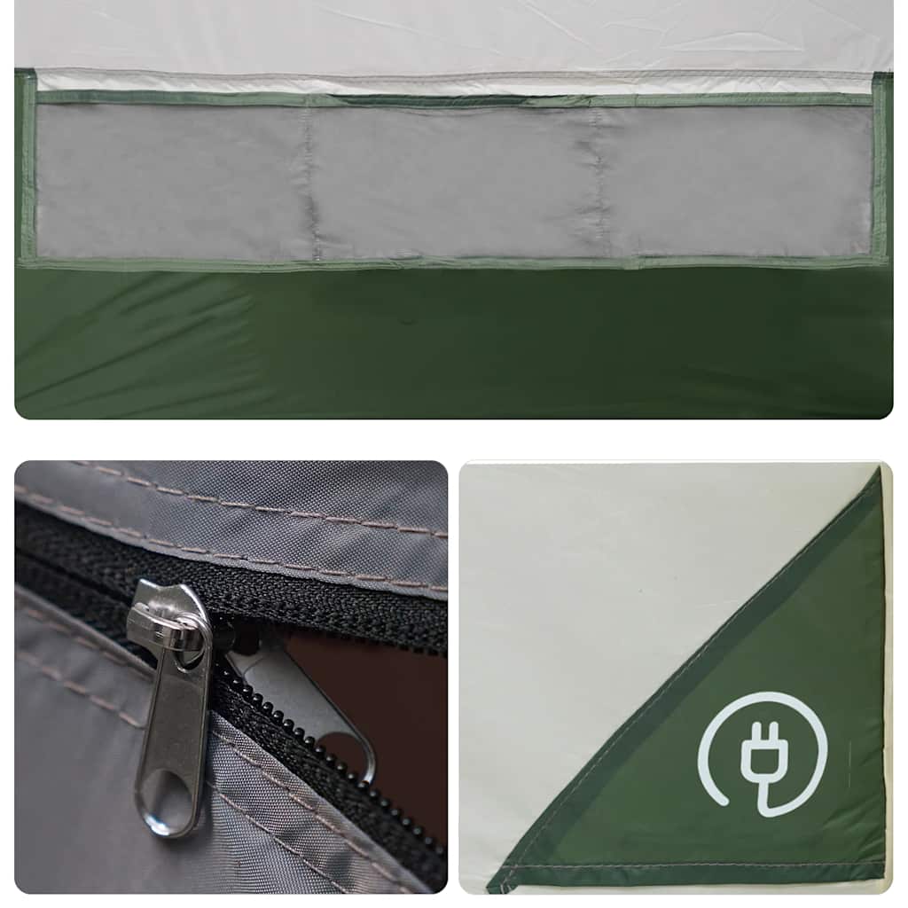 Detail van de groene vidaXL Tipitent met waterdichte rits en ventilatierooster.