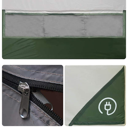 Detail van de groene vidaXL Tipitent met waterdichte rits en ventilatierooster.