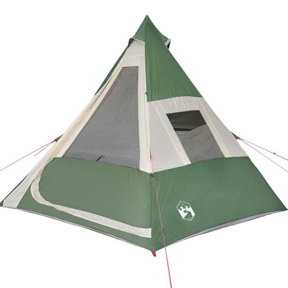 Detail van de groene vidaXL Tipitent met ventilatieramen en oprolbare ritsdeur.
