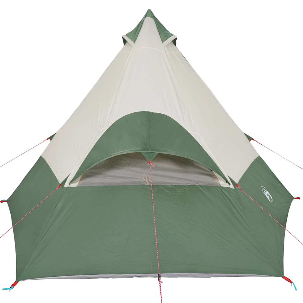Detail van de vidaXL 7-persoons tipitent met groene en witte kleur, zijaanzicht van de ingang.