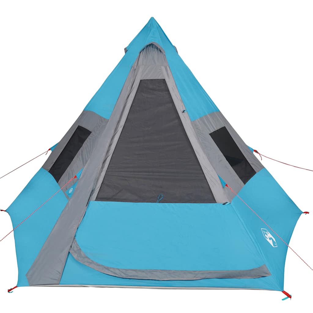 Zijaanzicht van de vidaXL Tipitent in blauw met open ingang en ventilatieroosters.