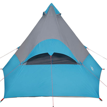 Zijaanzicht van de vidaXL Tipitent in blauw met grijze top en gaasramen.