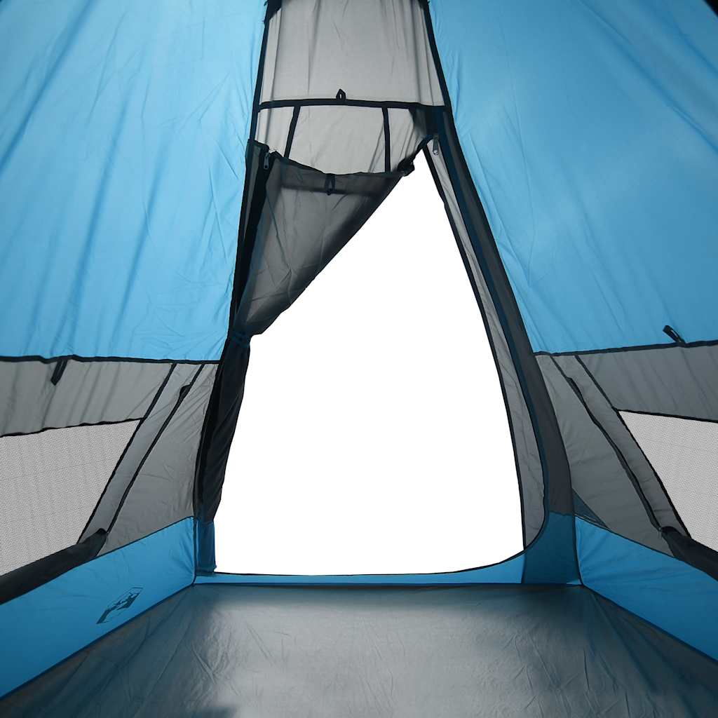 Detail van de blauwe vidaXL Tipitent met gaasramen en open ingang.