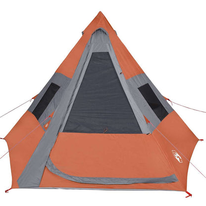 Detail van de oranje vidaXL tipitent met open ingang en gaasramen voor ventilatie.
