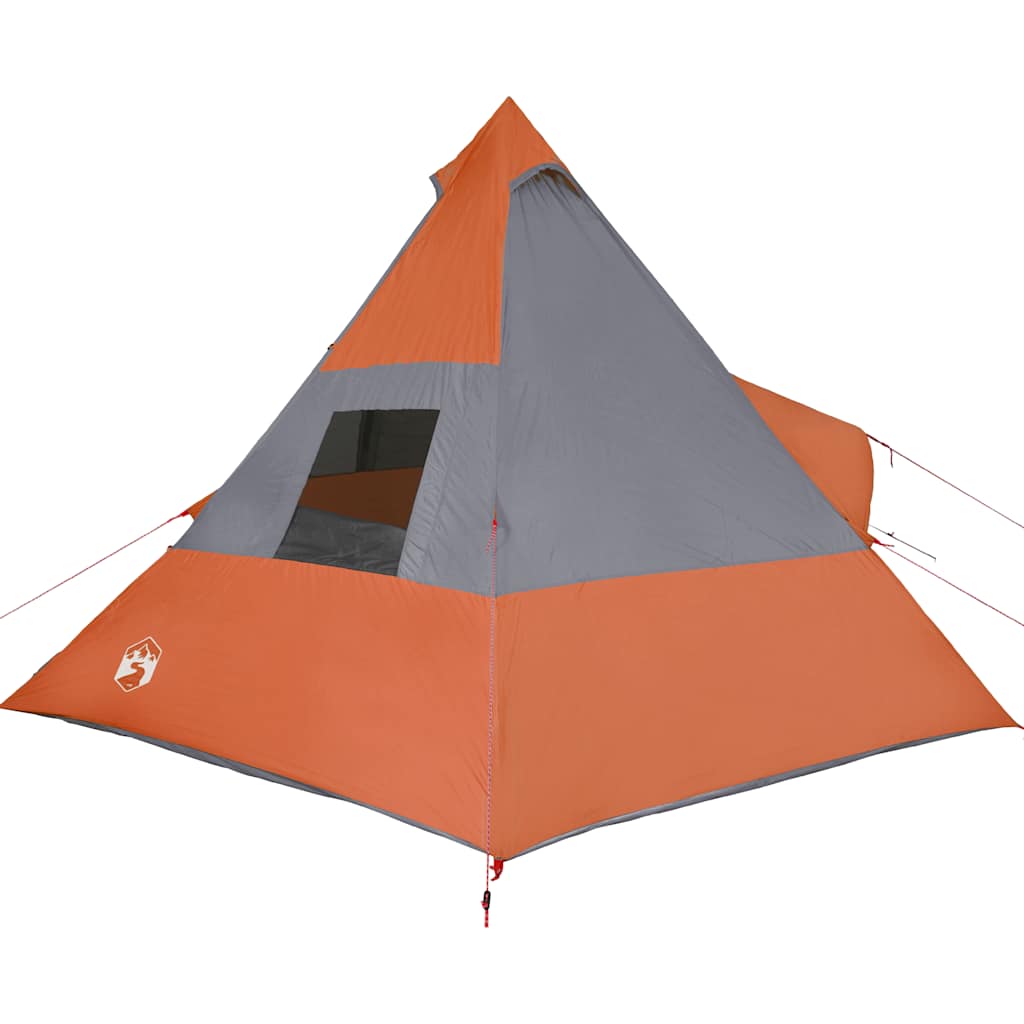 Detail van de oranje vidaXL tipitent met gaasramen en waterdichte bovenkant.