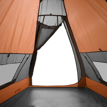 Detail van de oranje vidaXL tipitent met gaasramen en open ingang.
