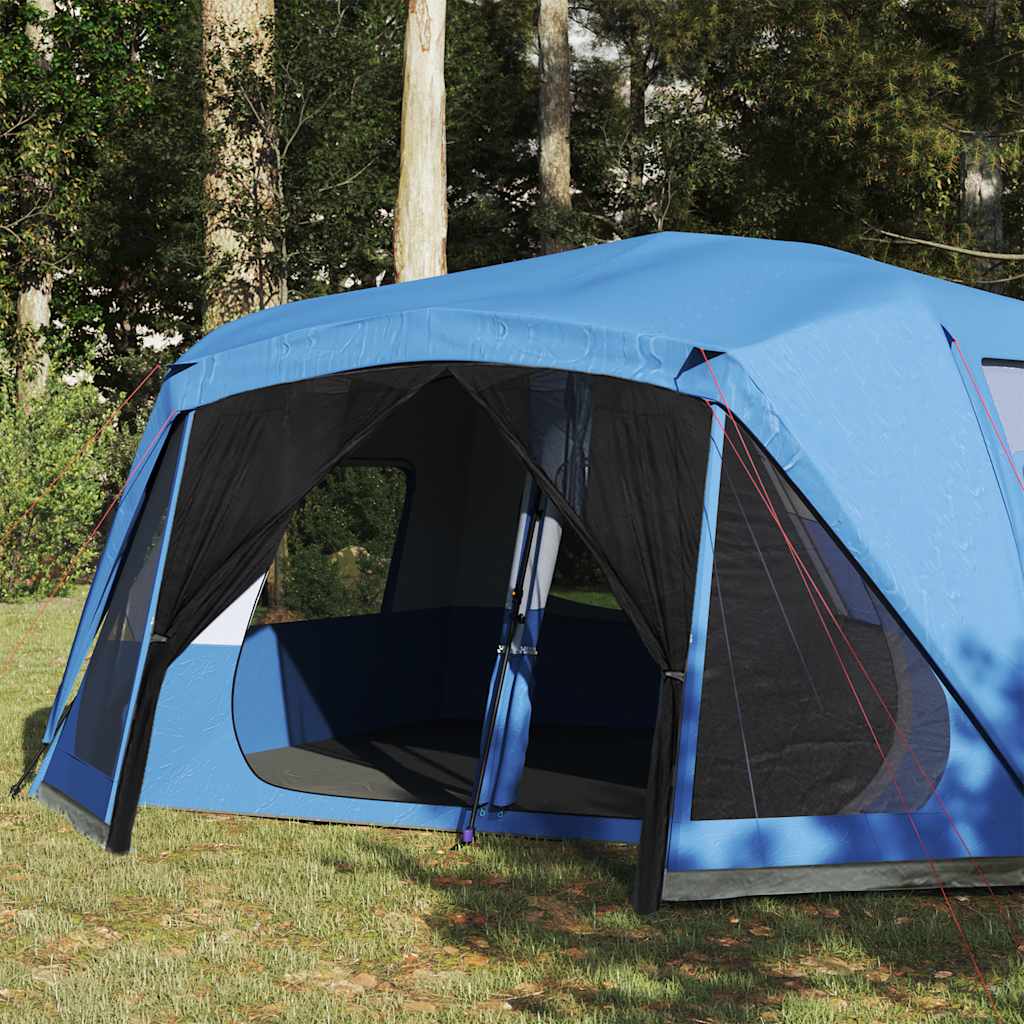 Detail van de blauw vidaXL gezinstent met gaaswanden voor ventilatie en insectenbescherming.