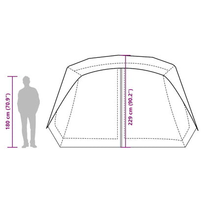 Zijaanzicht van de vidaXL 10-persoons tent met afmetingen en hoogte-informatie.