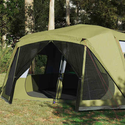 Detail van de vidaXL tent met groene buitenkant en insectenbescherming aan de ingang.