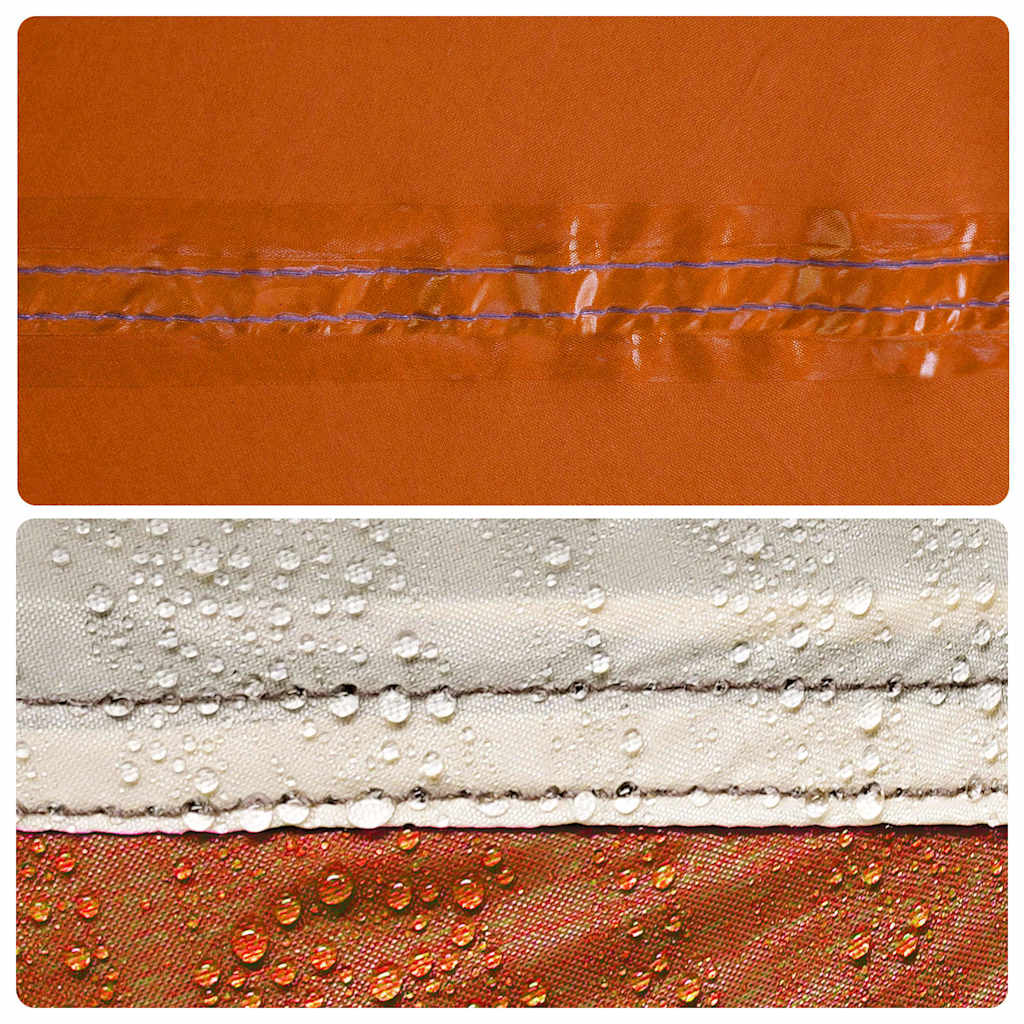 Detail van de getapete naden van de vidaXL tent, met waterdruppels op de stof.