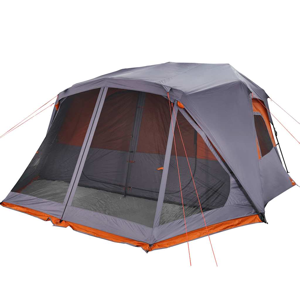 Detail van de vidaXL tent met grijs en oranje kleur, zijaanzicht met openingen voor ventilatie.