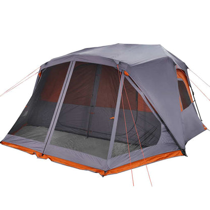 Detail van de vidaXL tent met grijs en oranje kleur, zijaanzicht met openingen voor ventilatie.