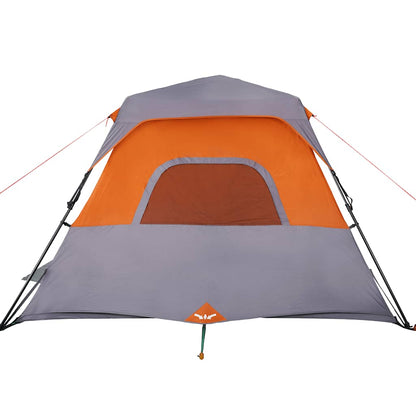 Detail van de vidaXL tent met grijze en oranje kleuren, zijaanzicht met ventilatierooster.