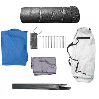Detail van de accessoires van de vidaXL 9-persoons gezinstent, inclusief stokken en haringen.