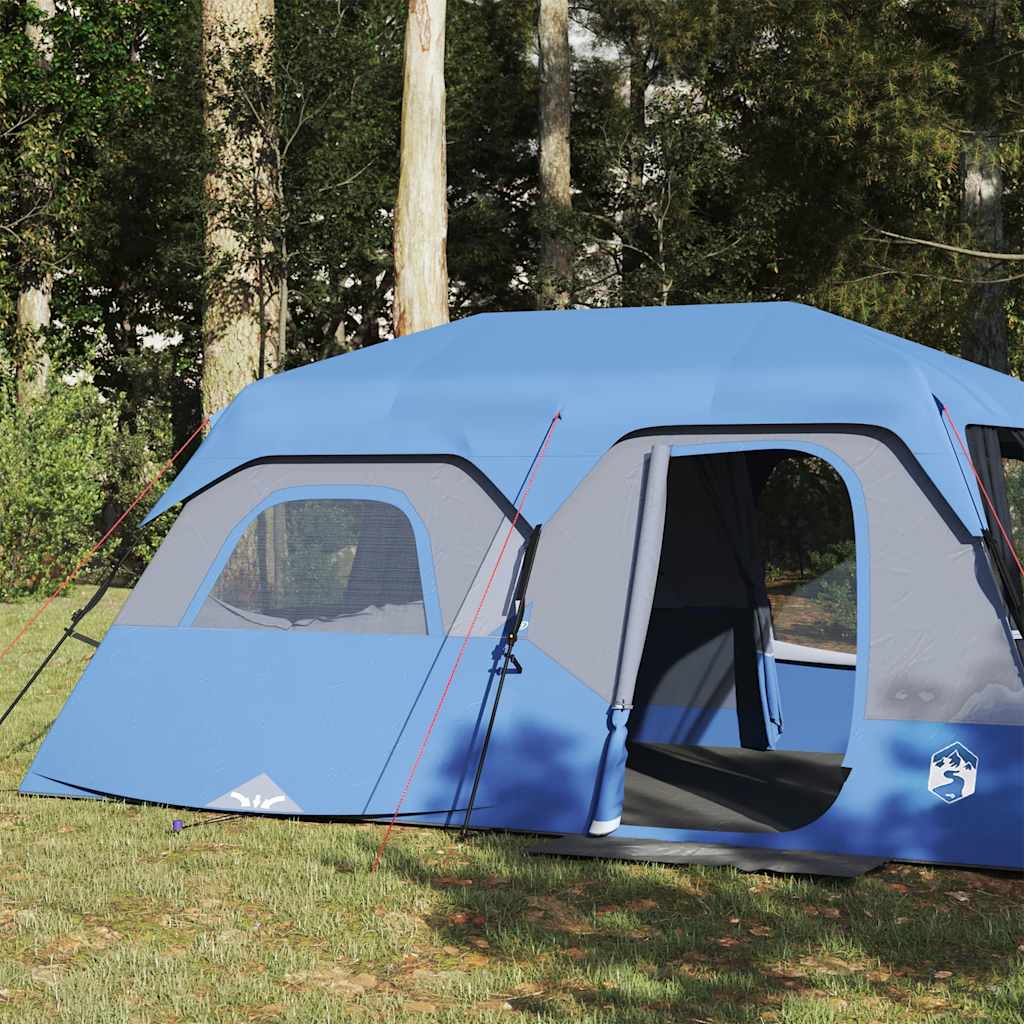 Detail van de vidaXL gezinstent in blauw met zijaanzicht en ventilatieroosters.