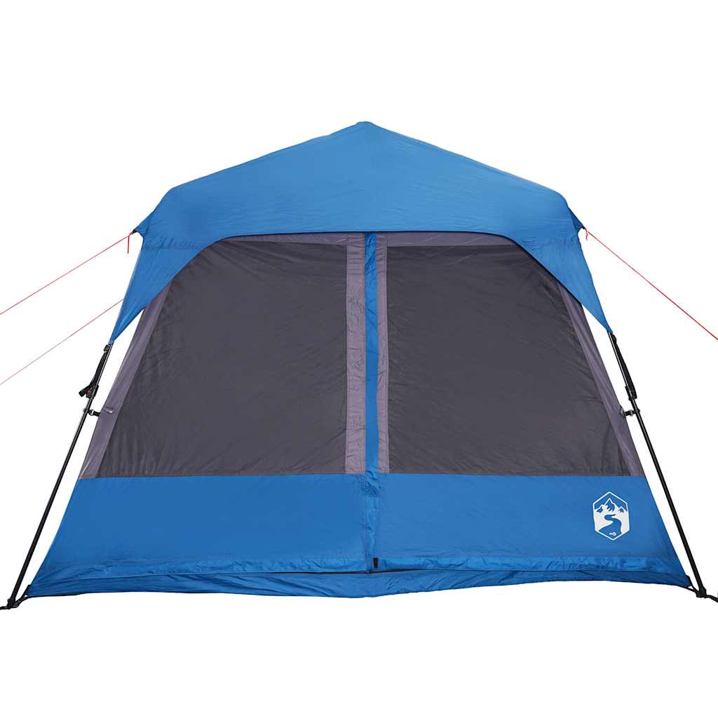 Detail van de blauwe vidaXL gezinstent met waterdichte voorkant en ventilatieroosters.