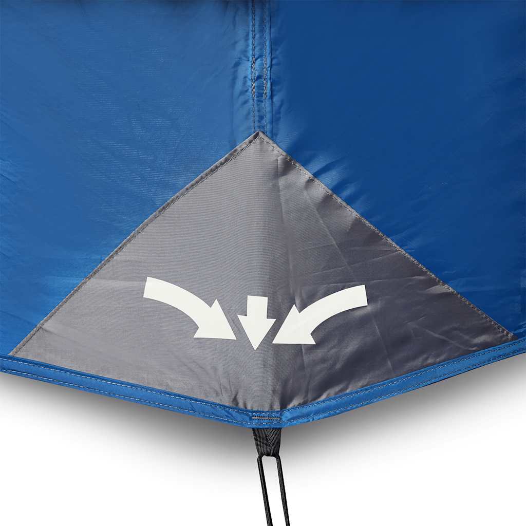 Detail van de waterdichte hoek van de vidaXL gezinstent in blauw.