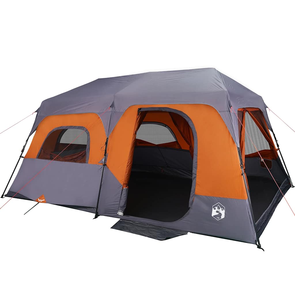 Detail van de vidaXL tent met grijze en oranje kleur, zijaanzicht met gaaswanden.