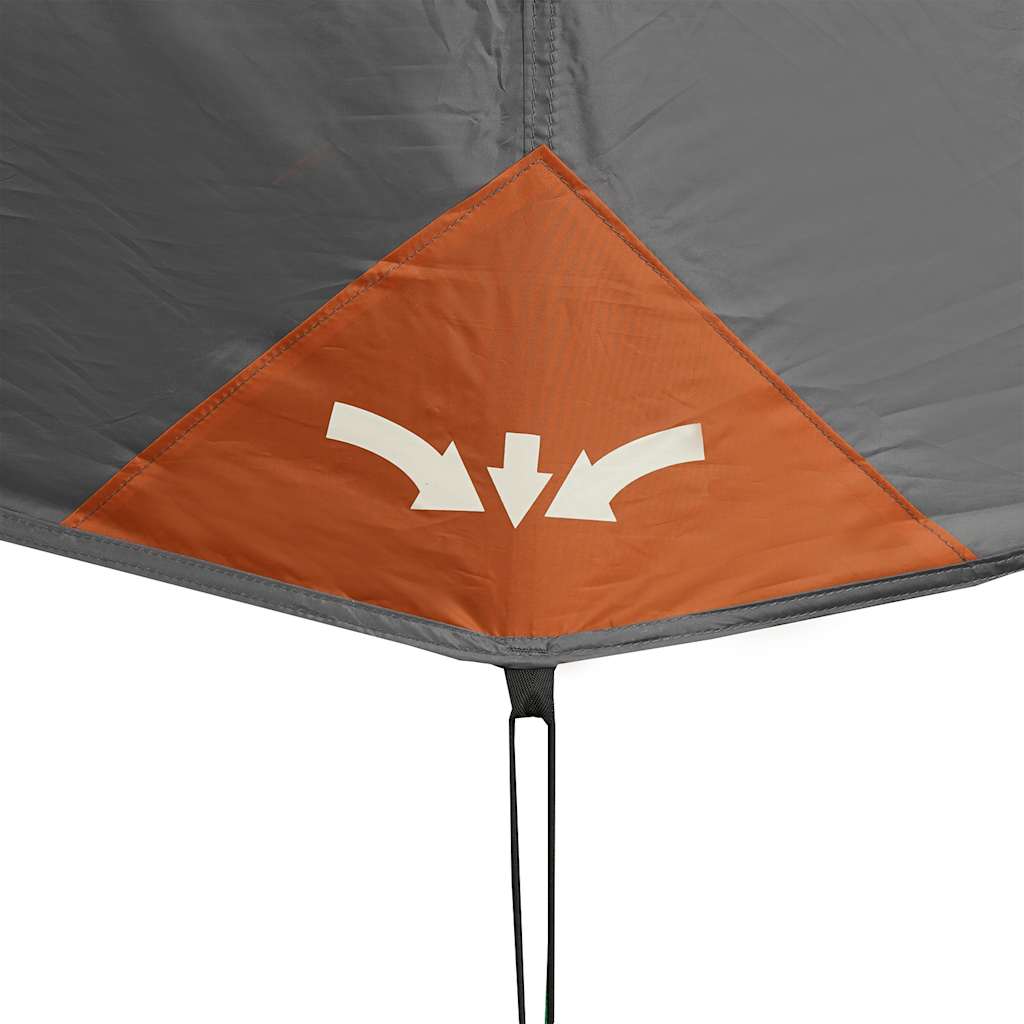 Detail van de oranje en grijze tent met snelontgrendeling en logo van vidaXL.
