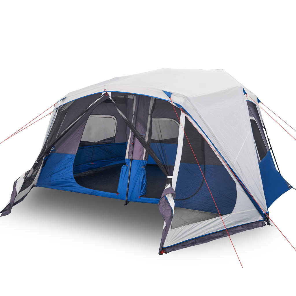 Detail van de vidaXL tent met lichtblauwe en grijze kleuren, zijaanzicht met open ingangen.