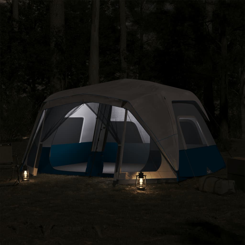 Detail van de vidaXL tent met LED-verlichting, zijaanzicht in de avond.