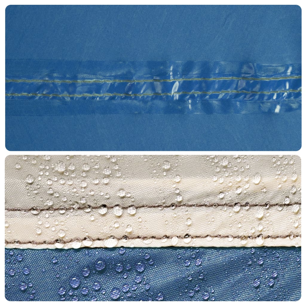 Detail van de waterdichte naden van de vidaXL tent in lichtblauw.