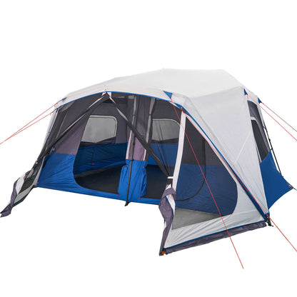 Zijaanzicht van de vidaXL tent met waterdichte blauwe en grijze details.
