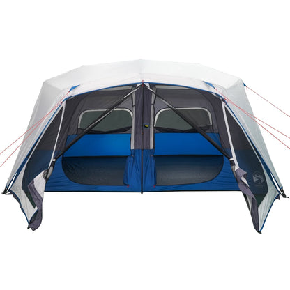 Detail van de tent vidaXL 10-persoons met lichtblauwe en grijze accenten, zijaanzicht.
