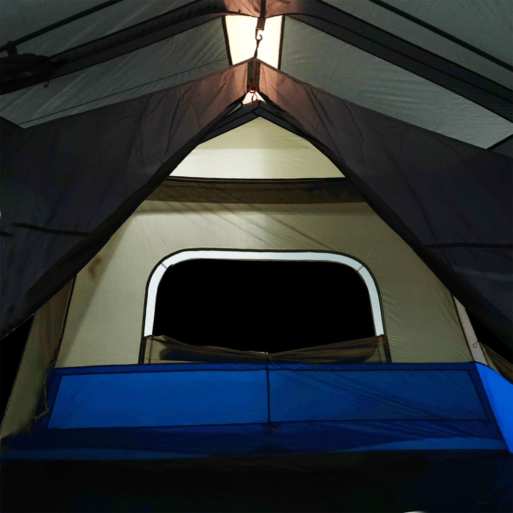 Detail van het interieur van de vidaXL tent met LED-verlichting en raamopening.