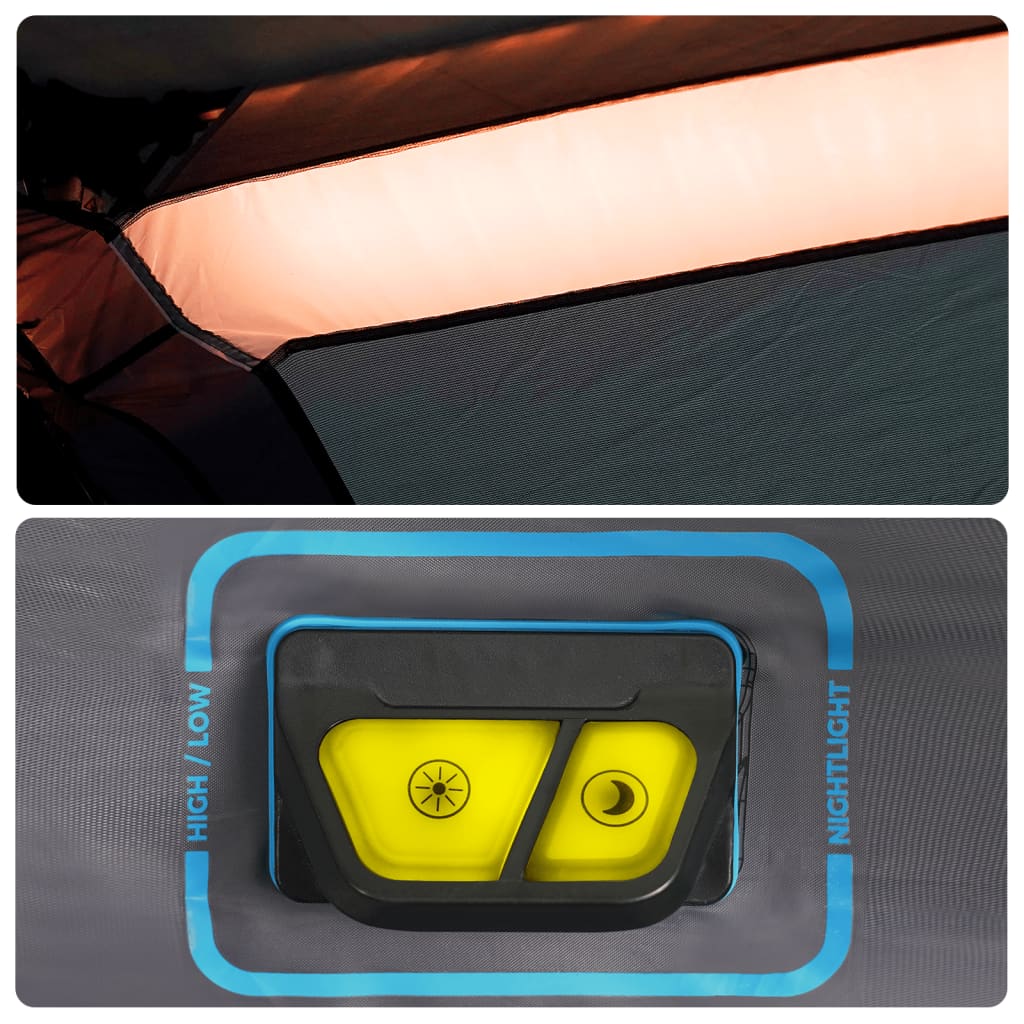 Detail van de LED-verlichting met helderheidsinstellingen in de vidaXL tent.