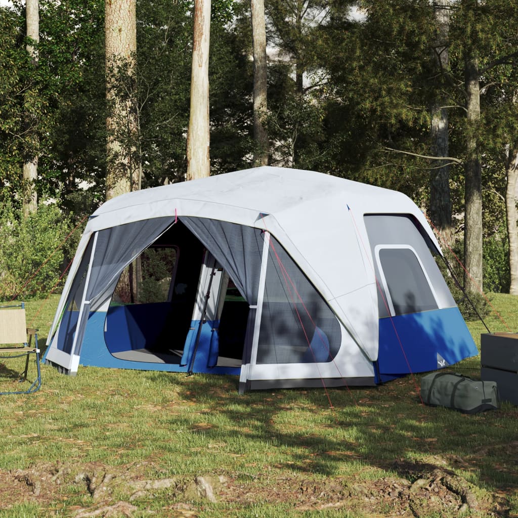 Lichtblauwe vidaXL tent voor 10 personen met snelontgrendeling, opgesteld in de natuur.