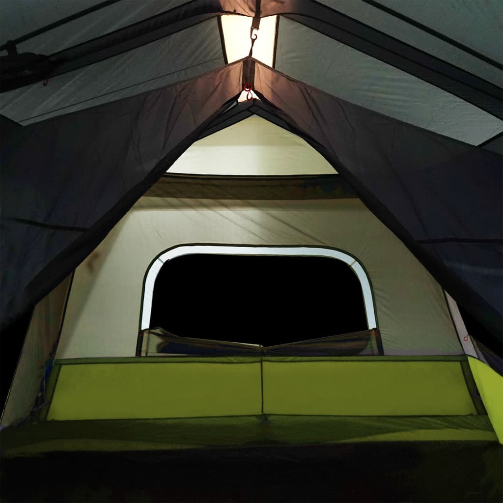 Detail van de binnenkant van de vidaXL tent met LED verlichting, lichtgroen en venster.