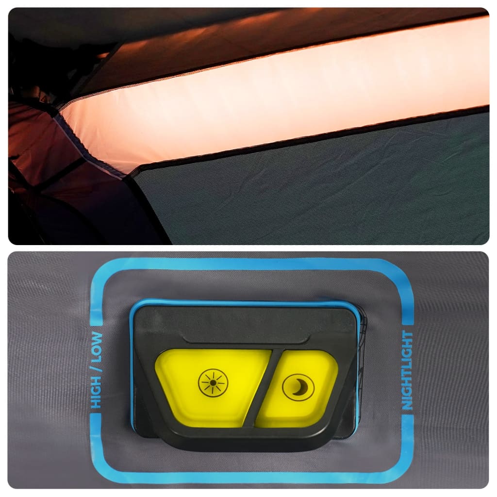 Detail van de LED-verlichting met helderheidsinstellingen in de vidaXL tent.