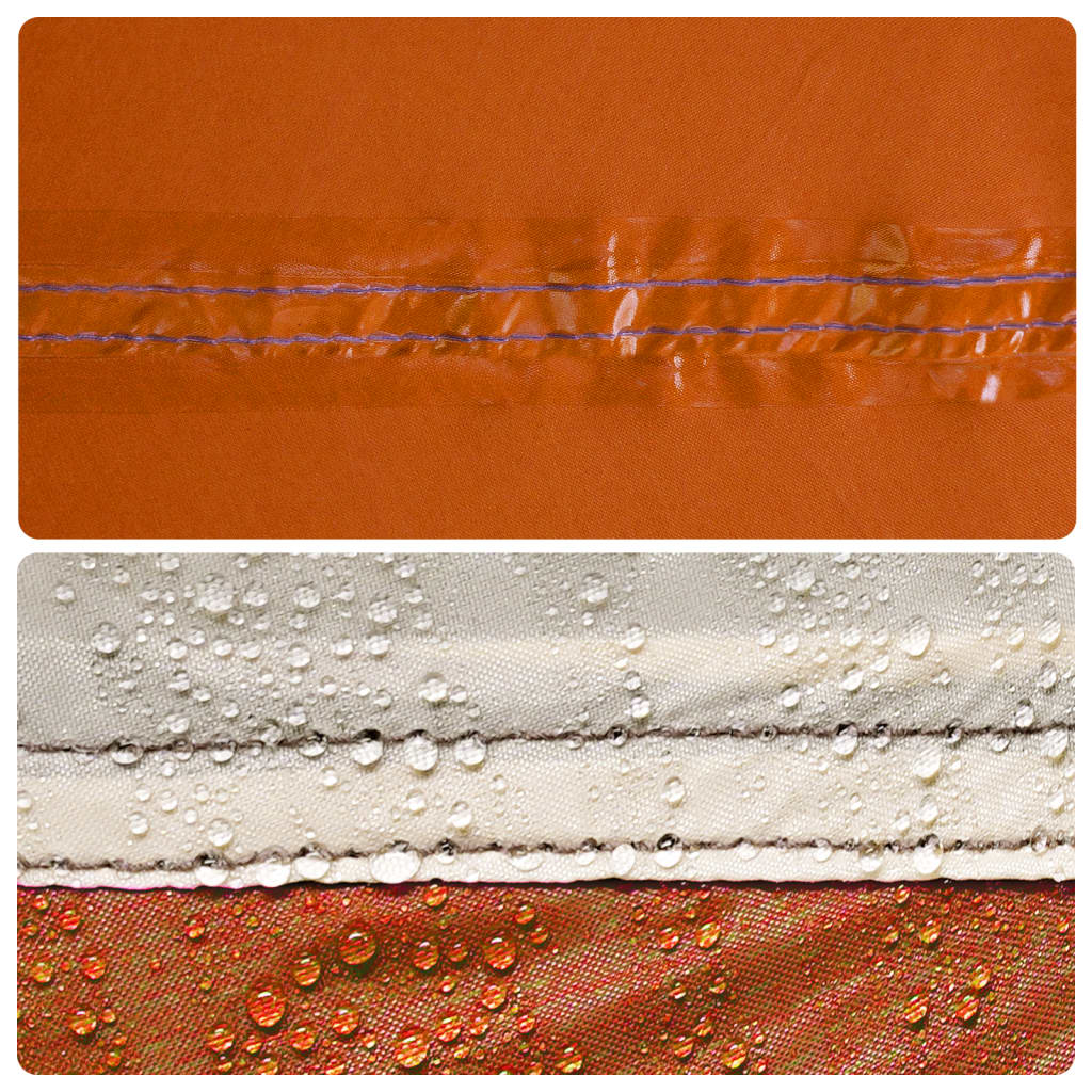 Detail van de waterdichte naden van de vidaXL tent in oranje en lichtgrijs.