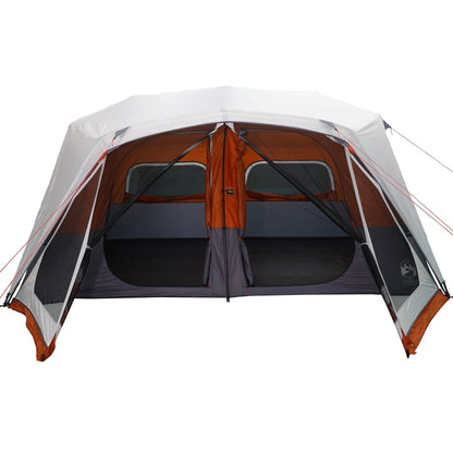 Tent vidaXL 10-persoons in lichtgrijs en oranje, zijaanzicht met open ingangen.