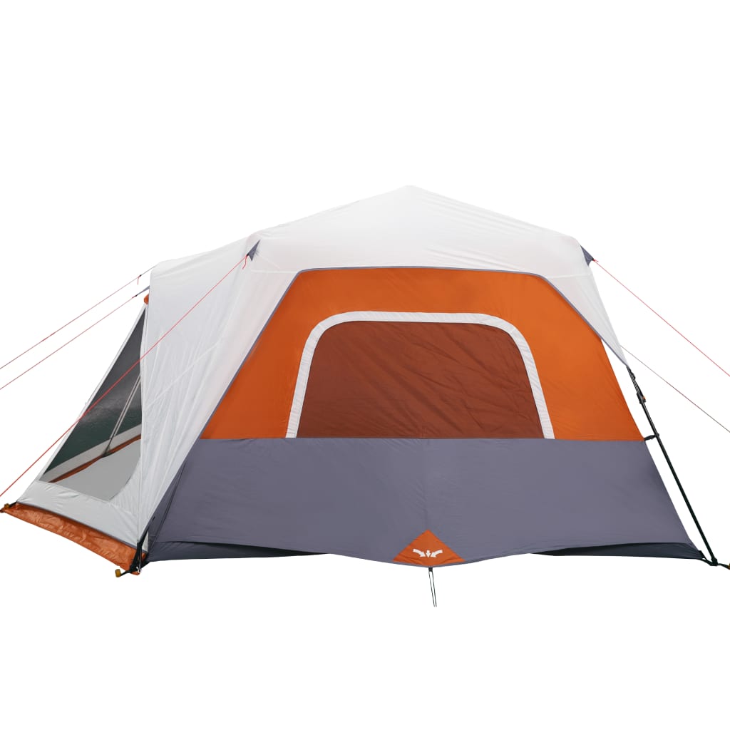 Detail van de vidaXL tent met oranje en grijze kleur, zijaanzicht met ingang.