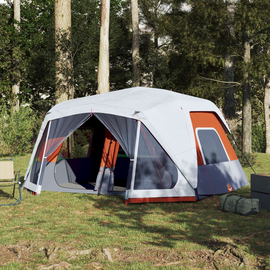vidaXL tent voor 10 personen in lichtgrijs en oranje, met ruime ingang en ventilatie.