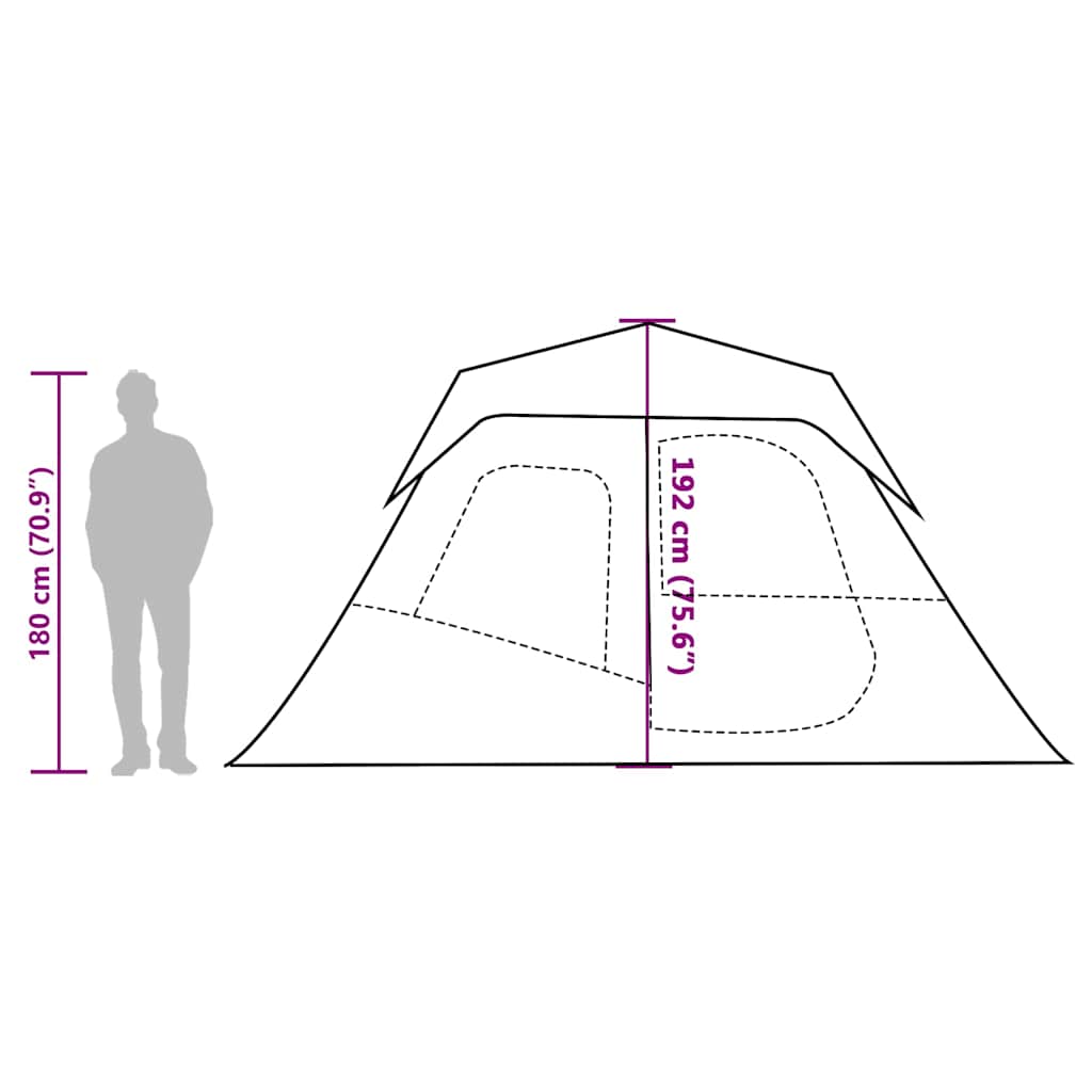 Zijaanzicht van de vidaXL tent met afmetingen en details van het ontwerp.