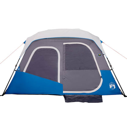 Detail van de lichtblauwe vidaXL tent met grijze zijwanden en grote ingang.