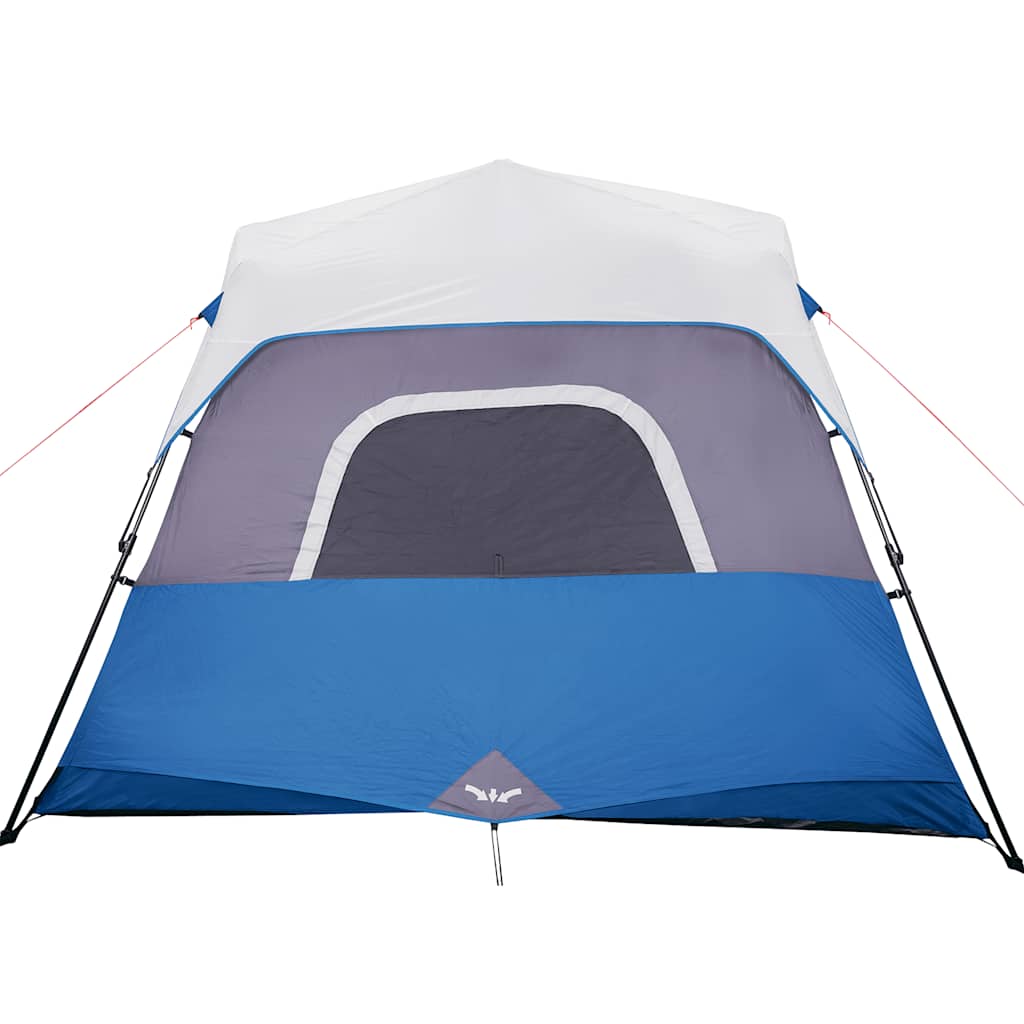Detail van de lichtblauwe vidaXL tent met een groot ingangsluik en waterdichte bovenkant.